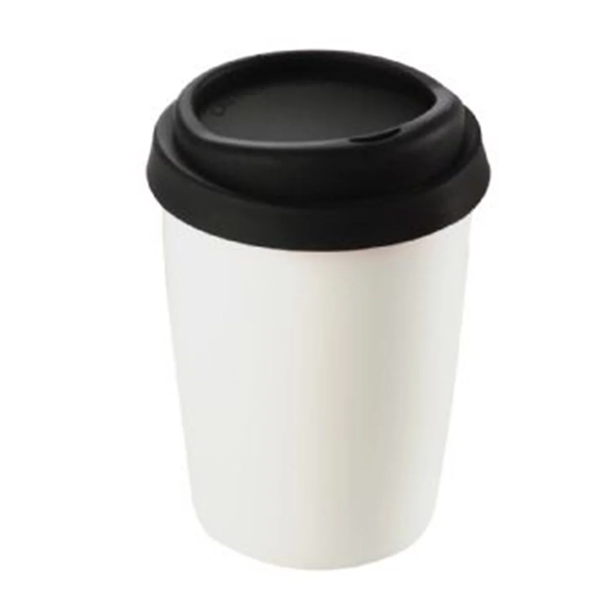 Ceramic Mug with Silicone Lid-White with Black Lid.