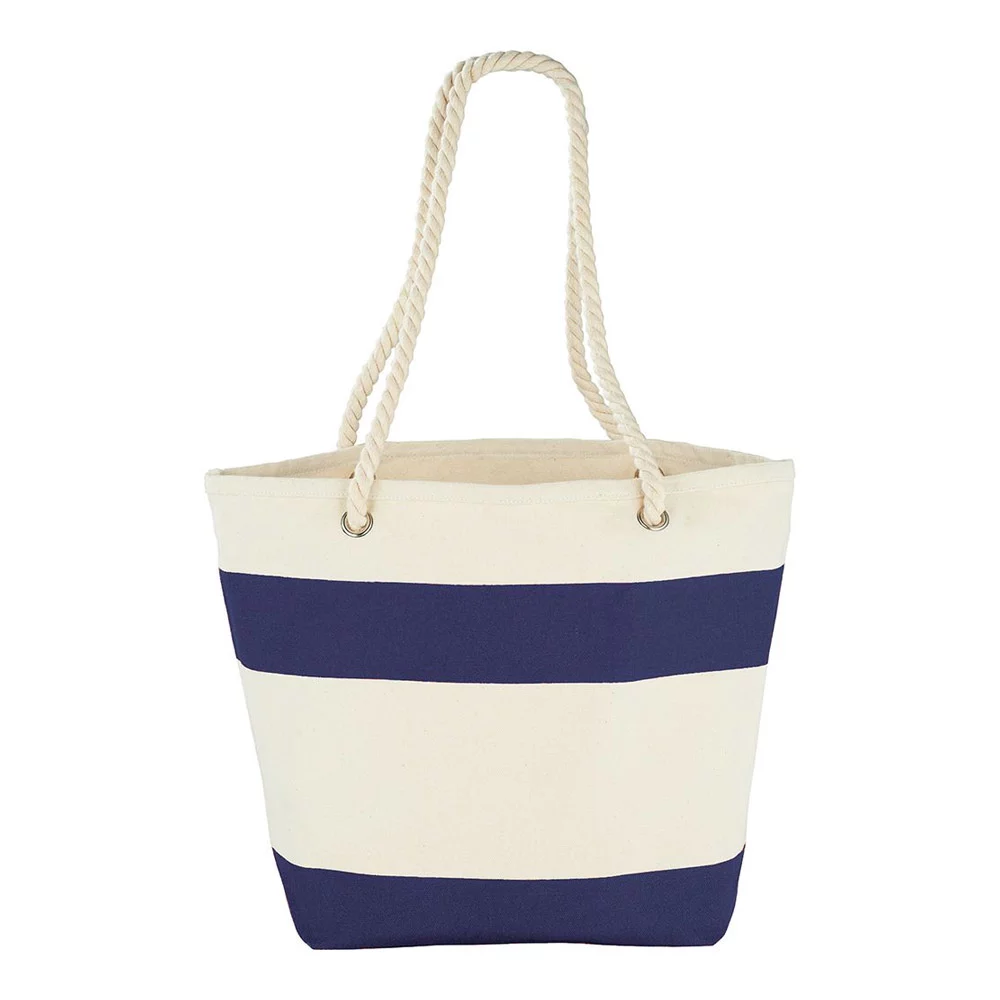 Capri Stripes Cotton Shopper Tote-Natural and Blue