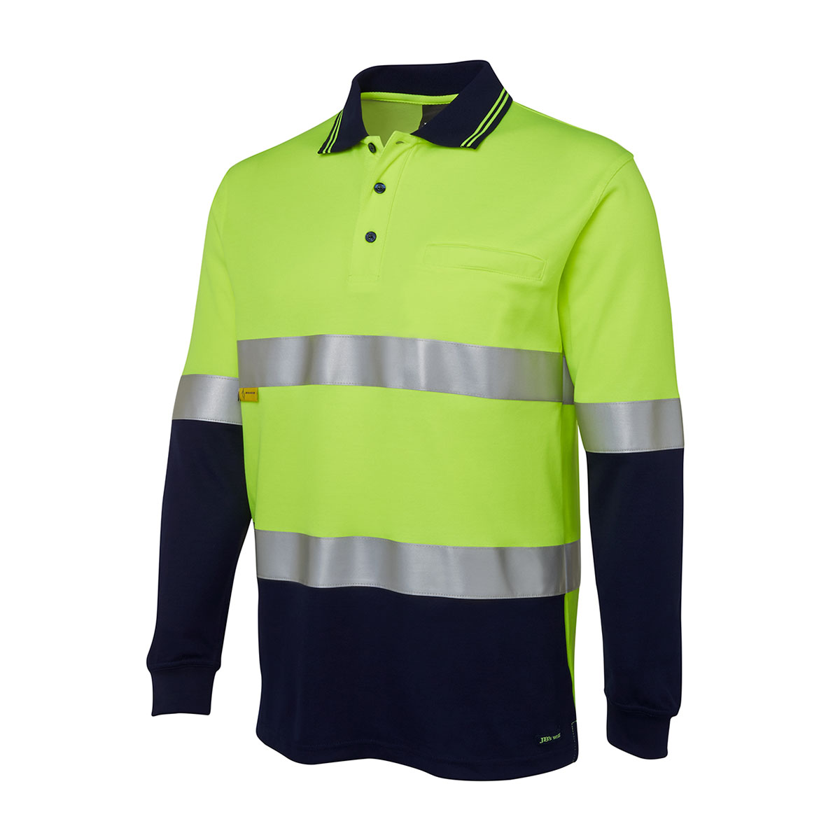 Hi Vis L/S (D+N) Cotton Back Polo-Lime / Navy