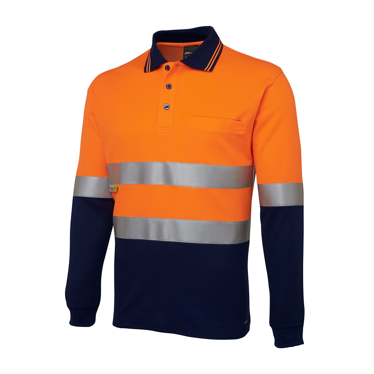 Hi Vis L/S (D+N) Cotton Back Polo-Orange / Navy