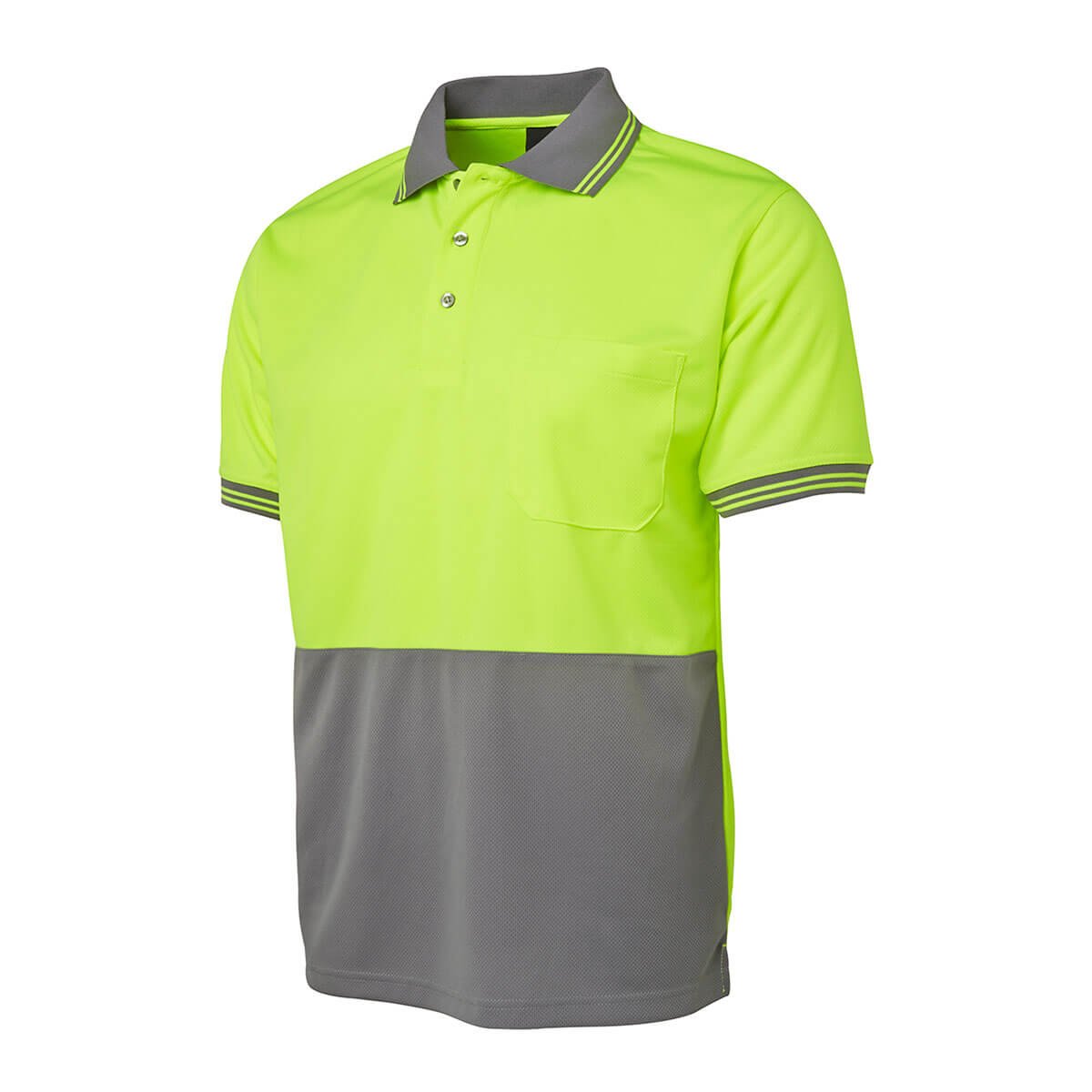 Hi Vis S/S Traditional Polo-Lime / Grey