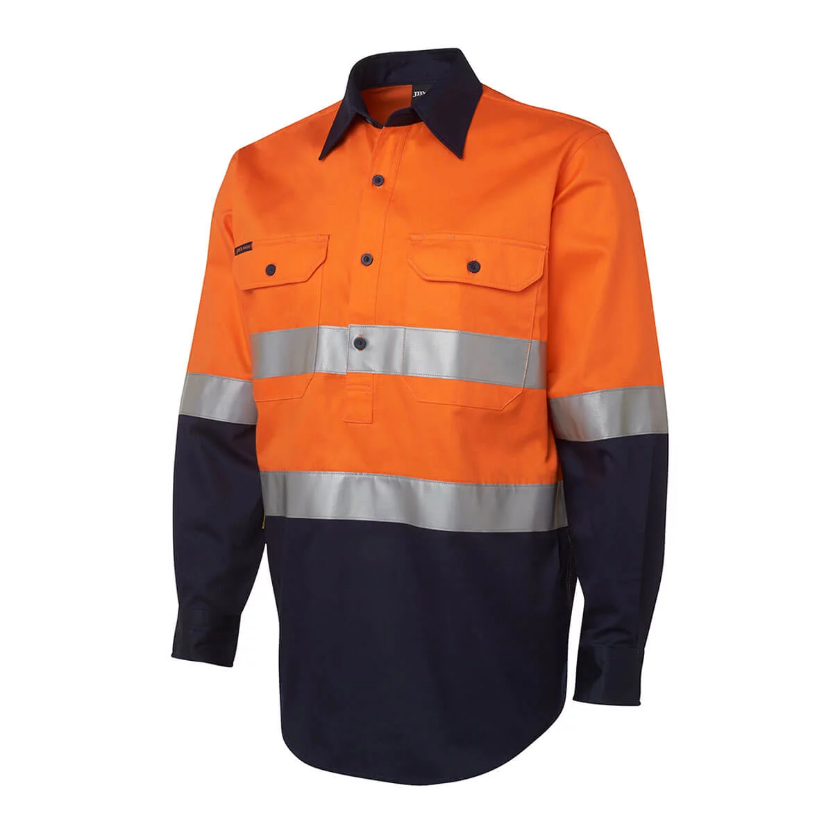 Hi Vis (D+N) Close Front L/S Shirt-Orange / Navy