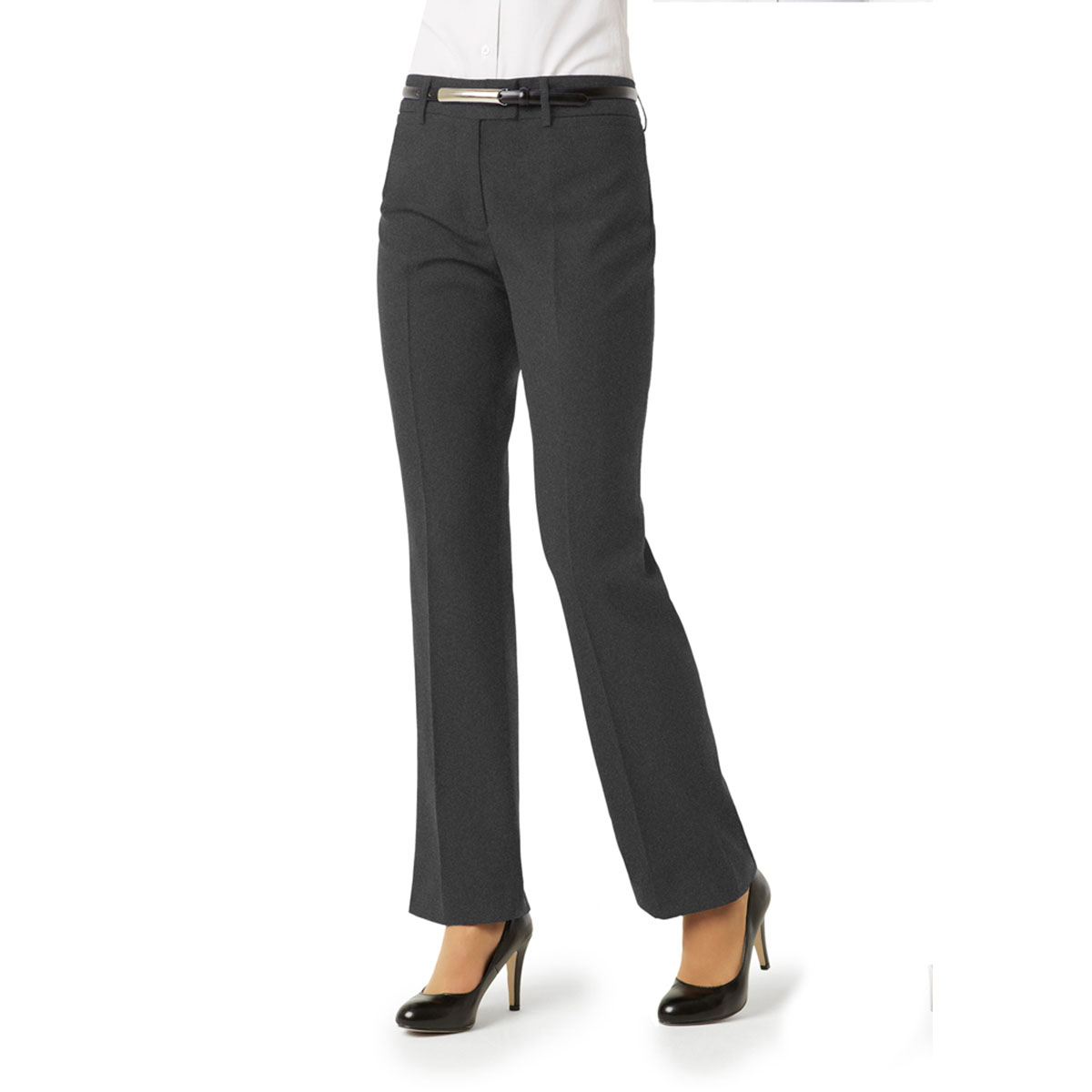 Ladies Classic Flat Front Pant-Charcoal
