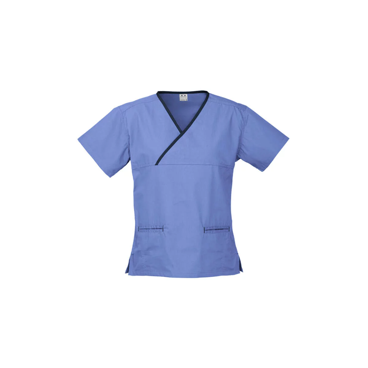 Ladies Contrast Crossover Scrubs Top-Mid Blue / Navy