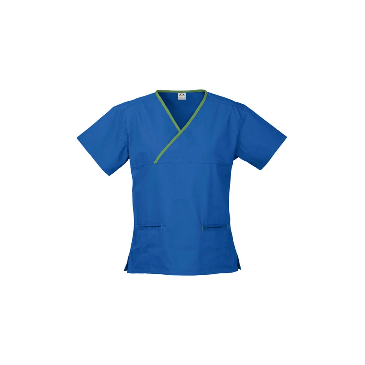 Ladies Contrast Crossover Scrubs Top-Royal / Lime