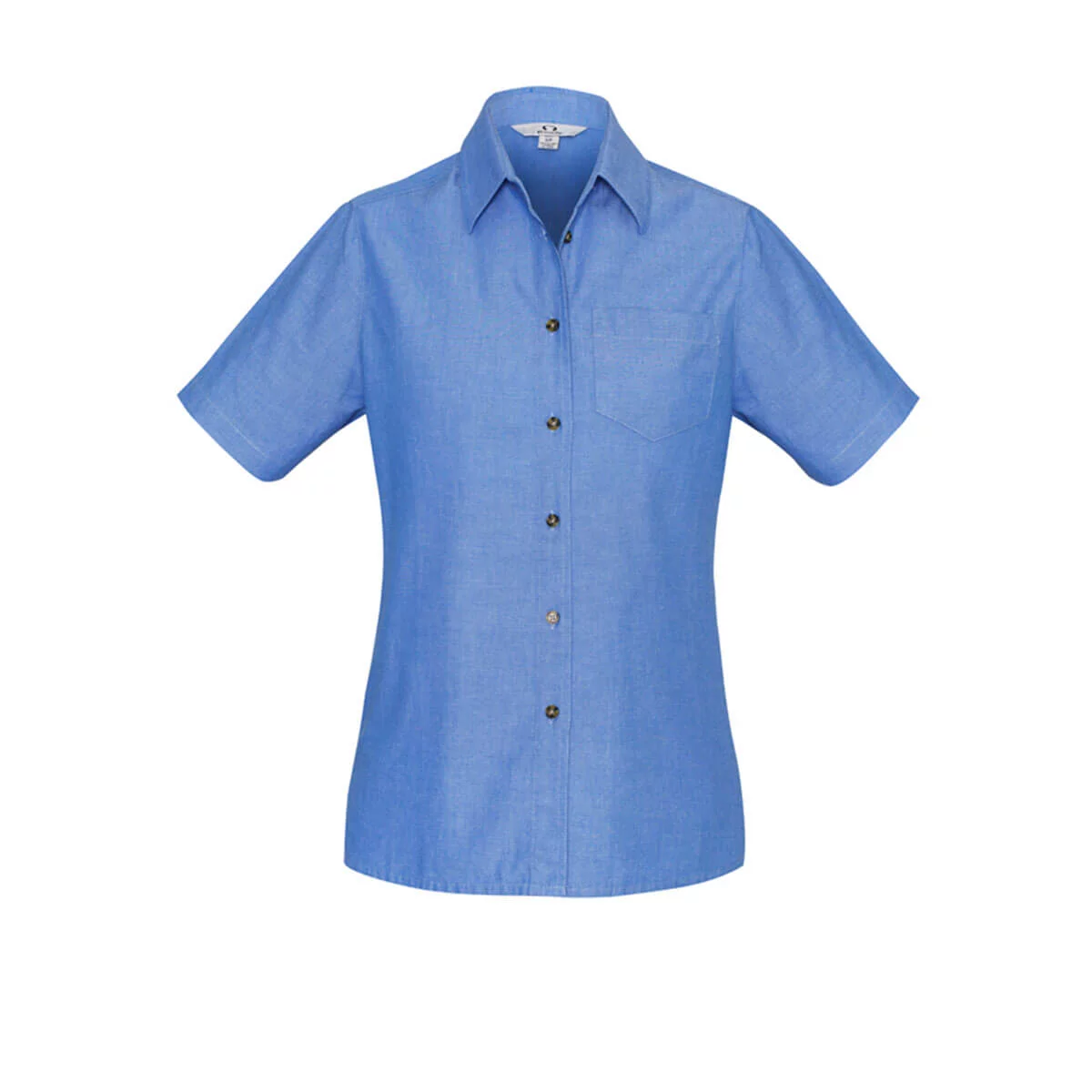 Ladies Wrinkle Free Chambray Short Sleeve Shirt-Chambray