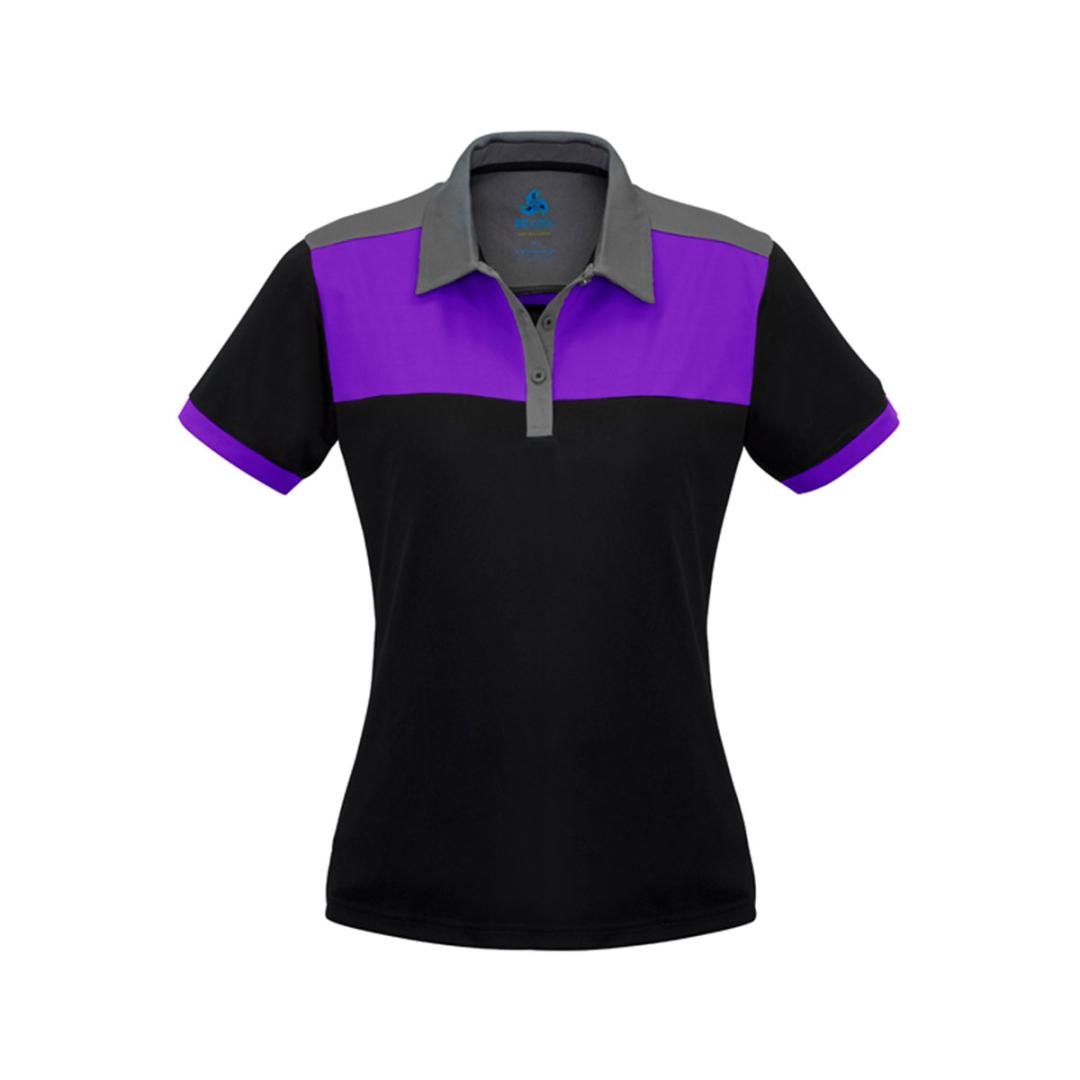 Ladies Charger Polo-Black / Purple / Grey