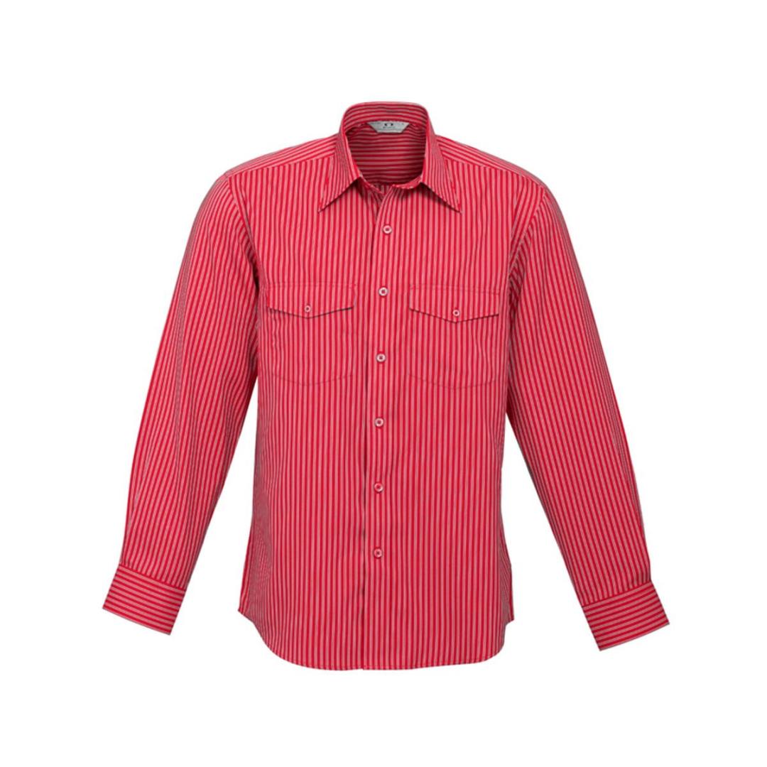 Mens Cuban Long Sleeve Shirt-Red / Silver
