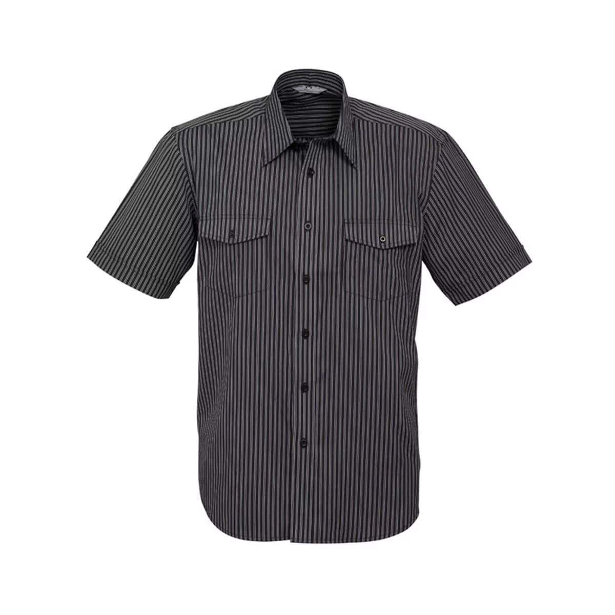 Mens Cuban Short Sleeve Shirt-Black / Silver