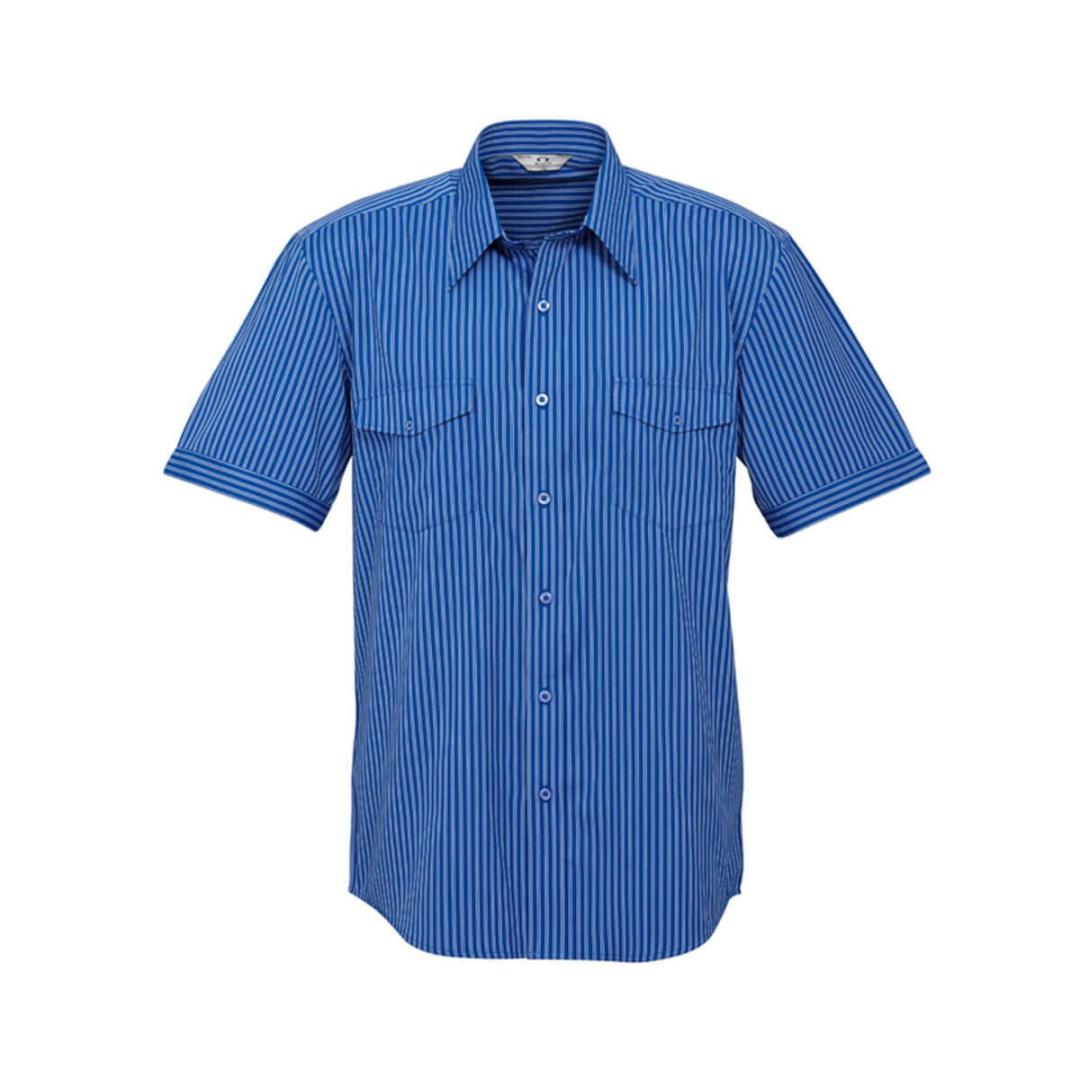 Mens Cuban Short Sleeve Shirt-Indigo / Silver