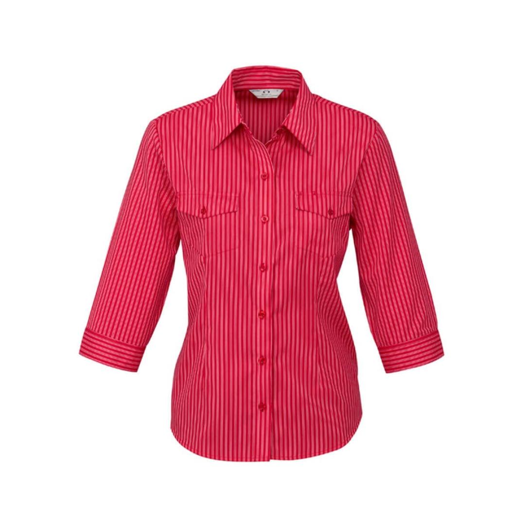 Ladies Cuban 3/4 Sleeve Shirt-Red / Silver