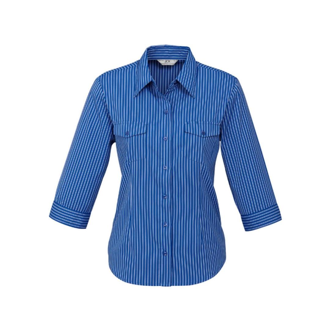 Ladies Cuban 3/4 Sleeve Shirt-Indigo / Silver