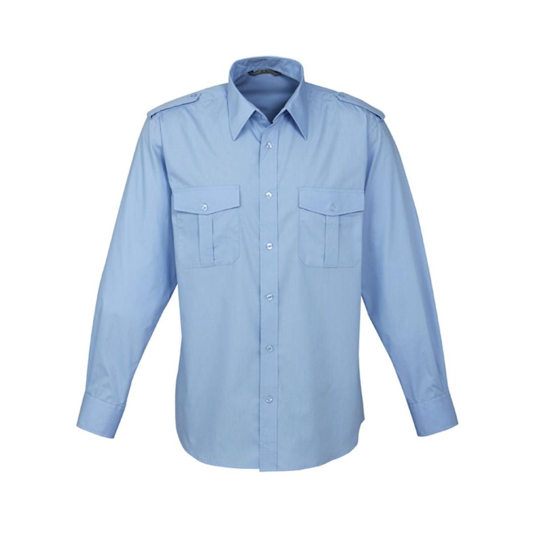 Mens Epaulette Long Sleeve Shirt-Light Blue