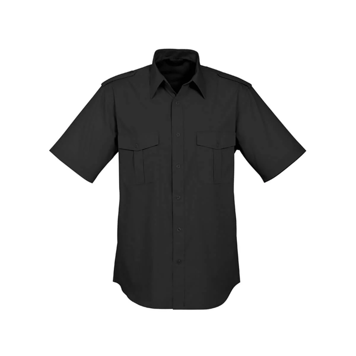 Mens Epaulette Short Sleeve Shirt-Black