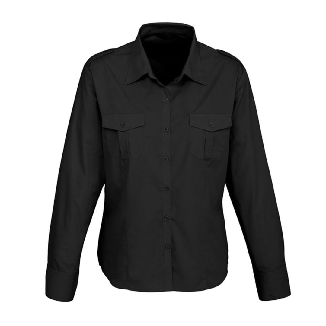 Ladies Epaulette Long Sleeve Shirt-Black