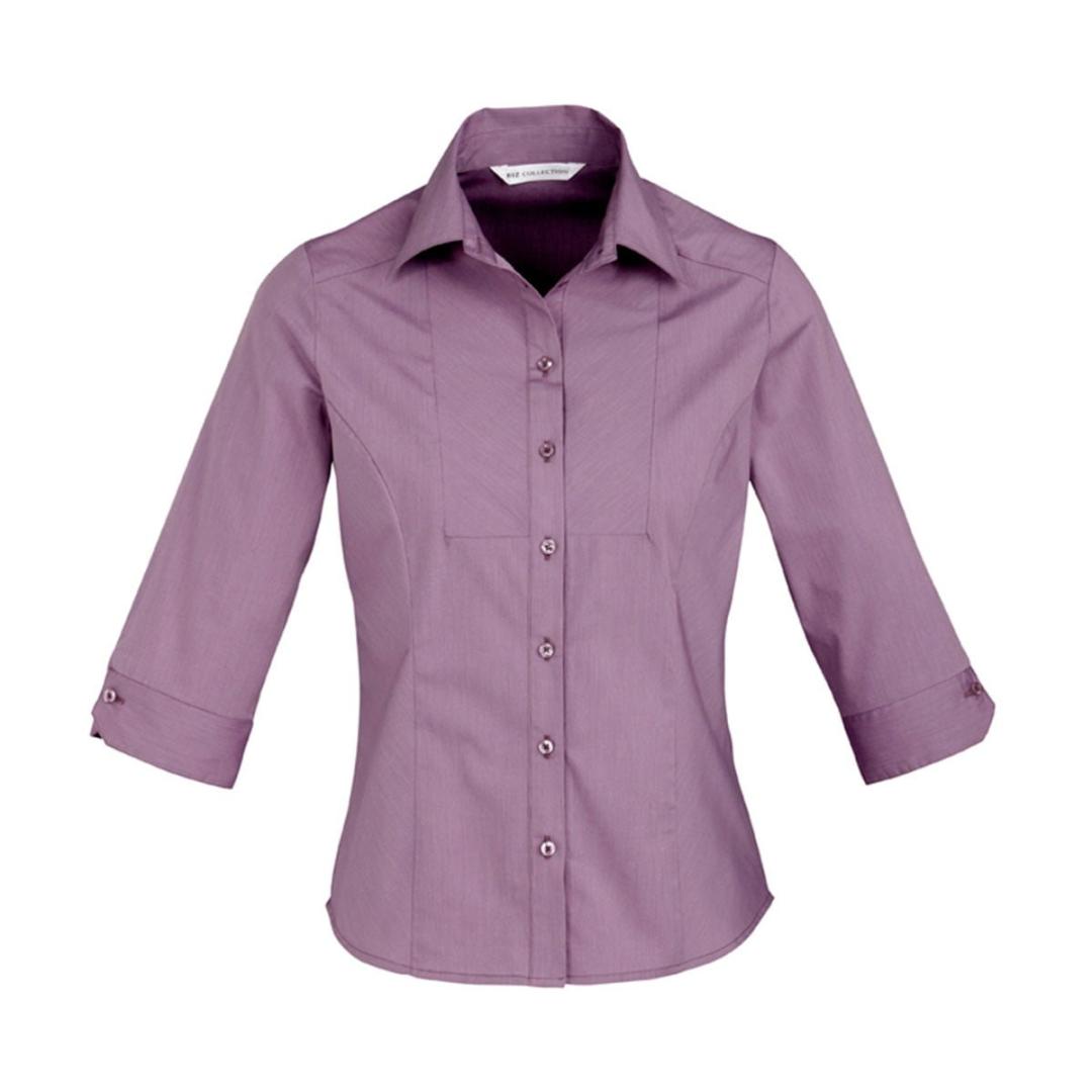 Ladies Chevron 3/4 Sleeve Shirt-Grape Stripe