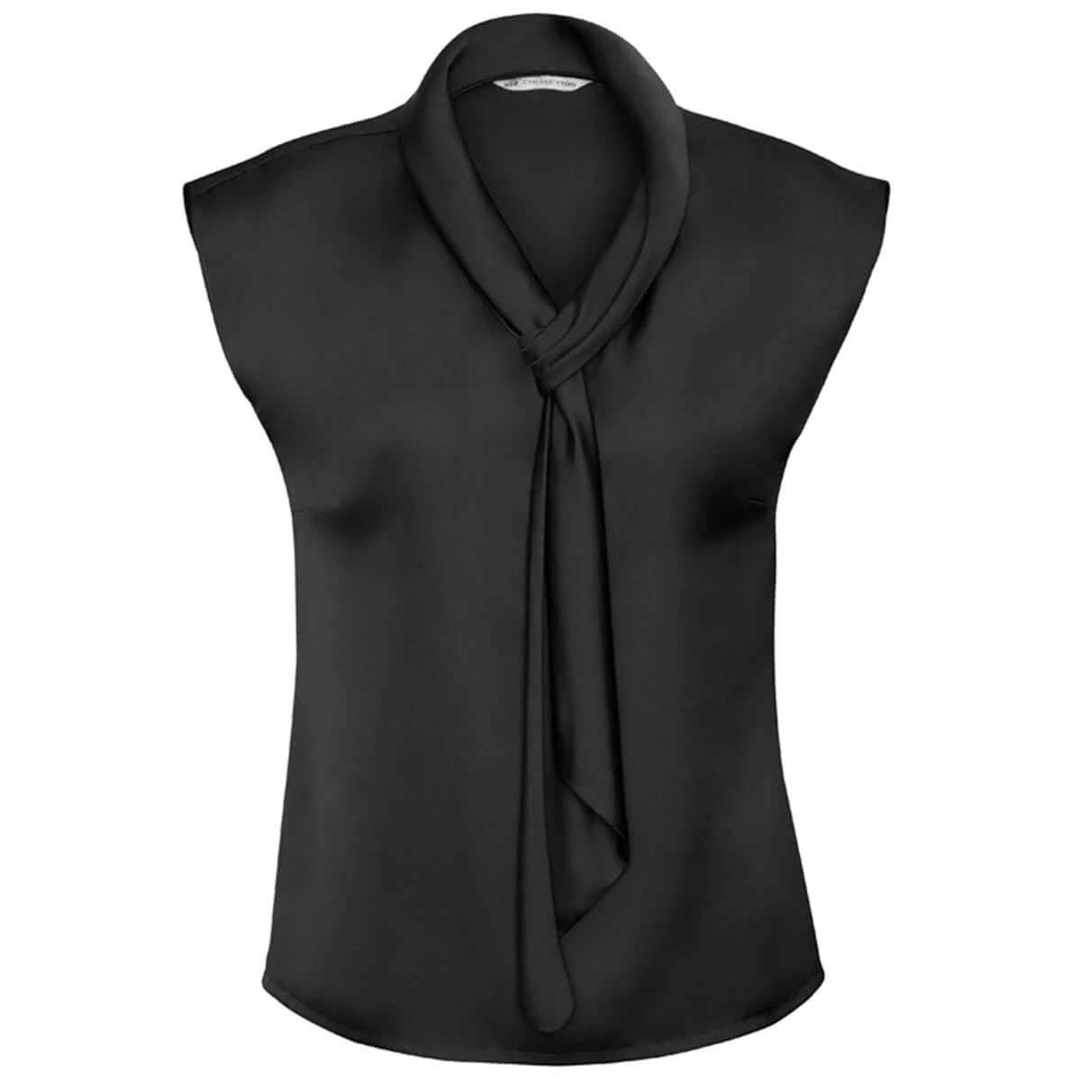Ladies Shimmer Tie Neck Top-Black