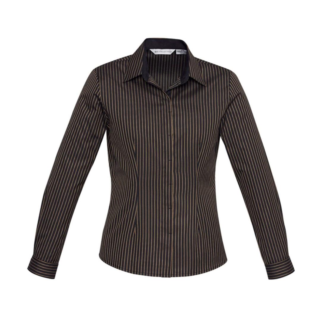 Ladies Reno Stripe Long Sleeve Shirt-Copper Gold