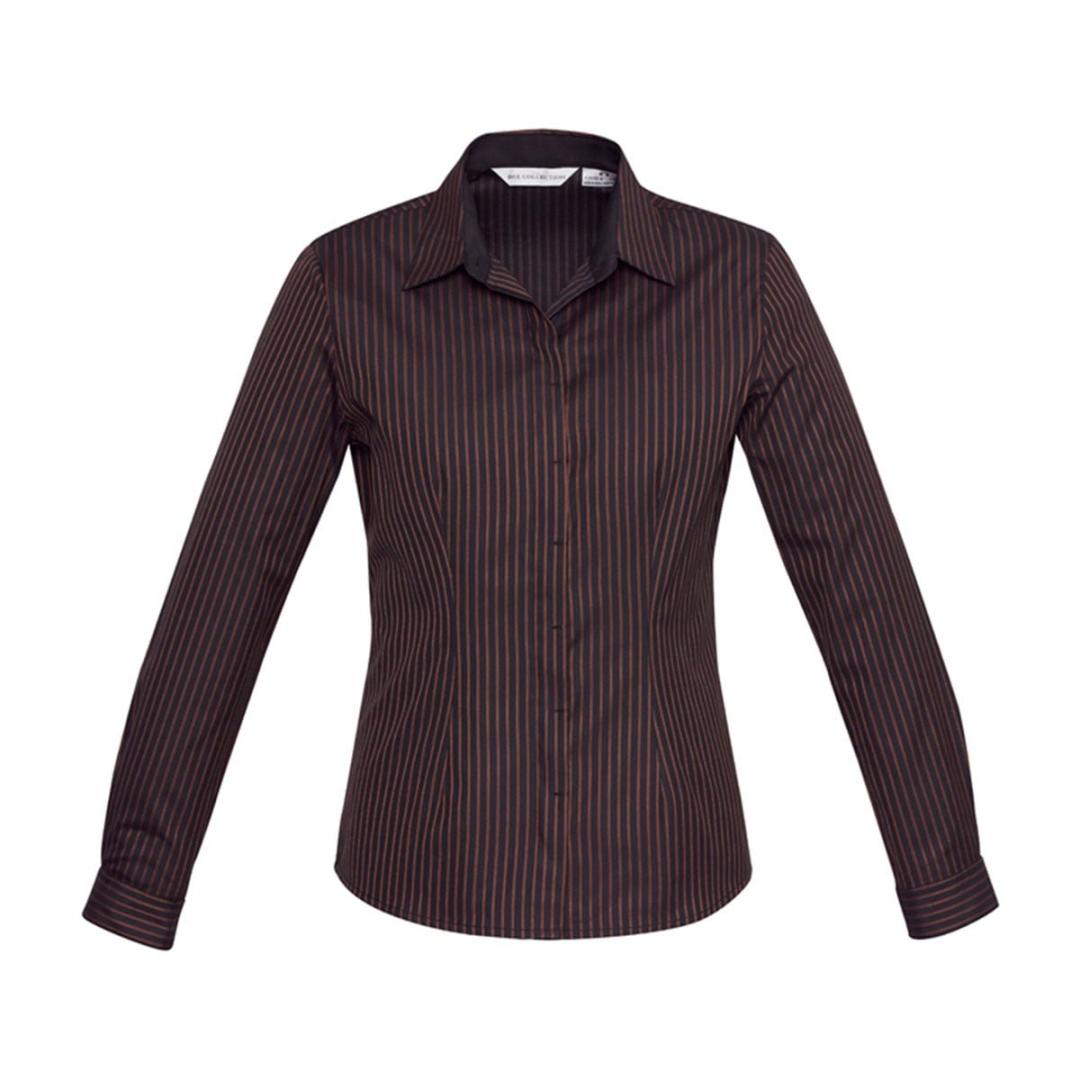 Ladies Reno Stripe Long Sleeve Shirt-Port Wine