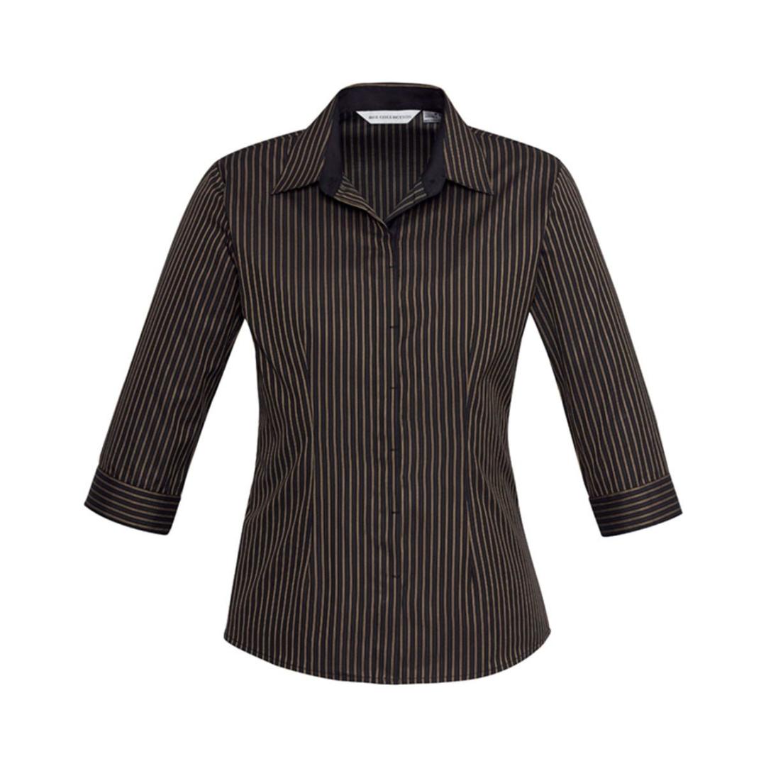 Ladies Reno Stripe 3/4 Sleeve Shirt-Copper Gold