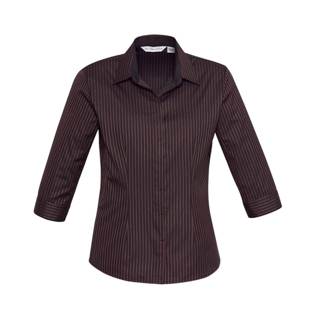 Ladies Reno Stripe 3/4 Sleeve Shirt-Port Wine