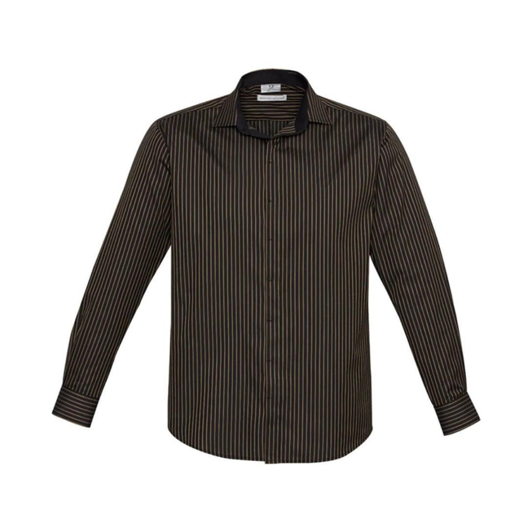 Mens Reno Stripe Long Sleeve Shirt-Copper Gold
