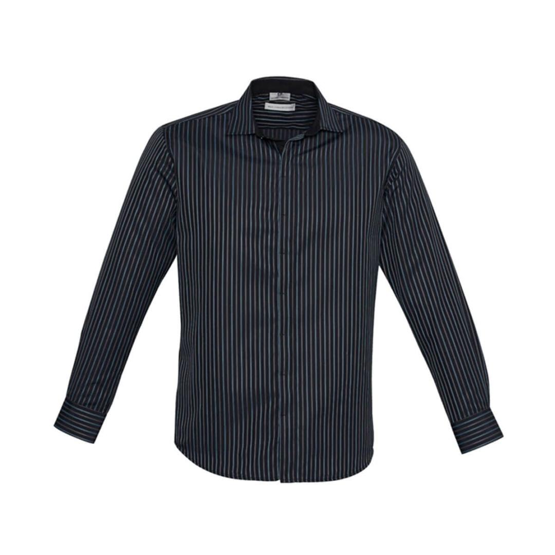 Mens Reno Stripe Long Sleeve Shirt-Teal Blue