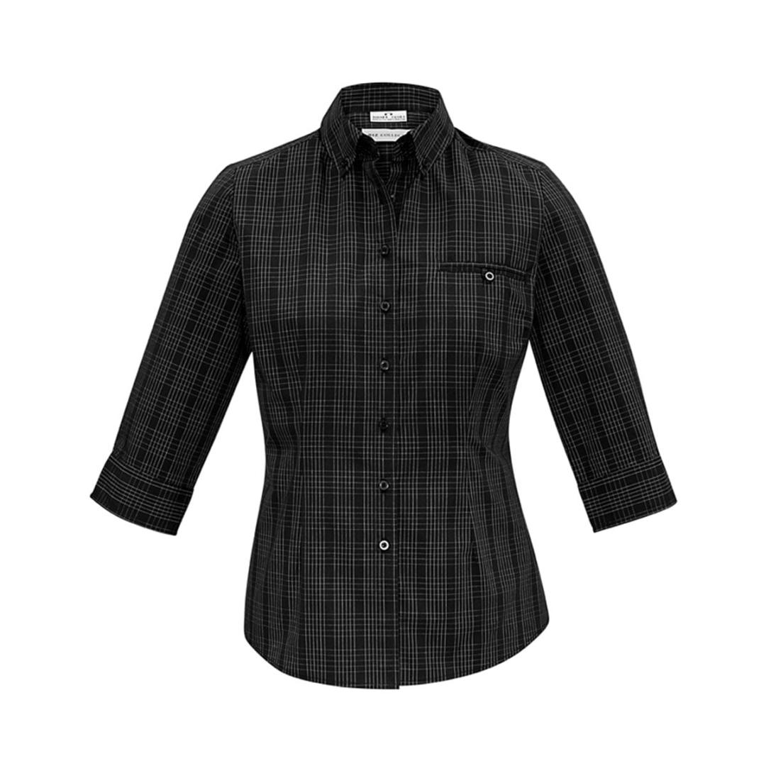 Ladies Harper 3/4 Sleeve Shirt-Black / Silver
