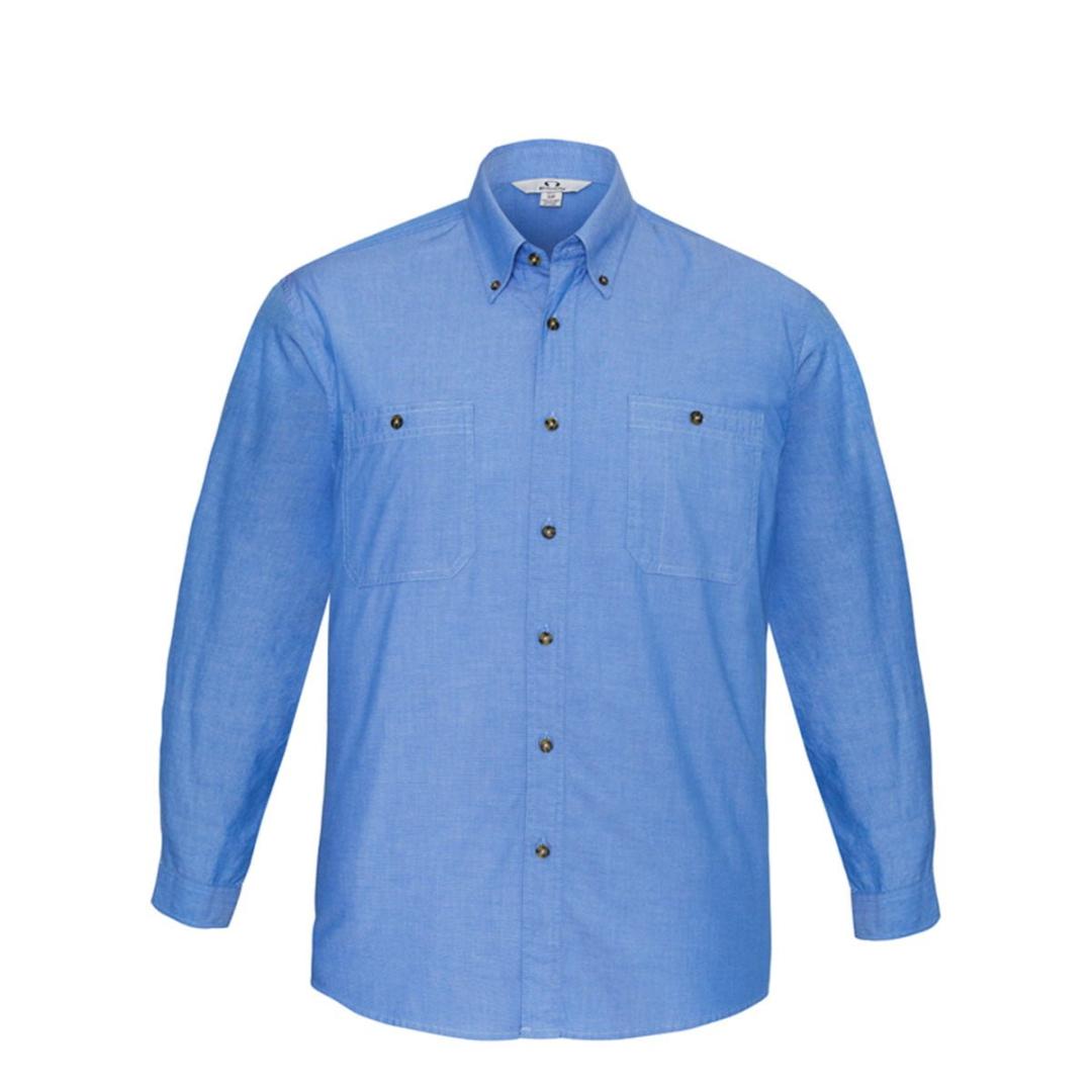 Mens Wrinkle Free Chambray Long Sleeve Shirt-Chambray