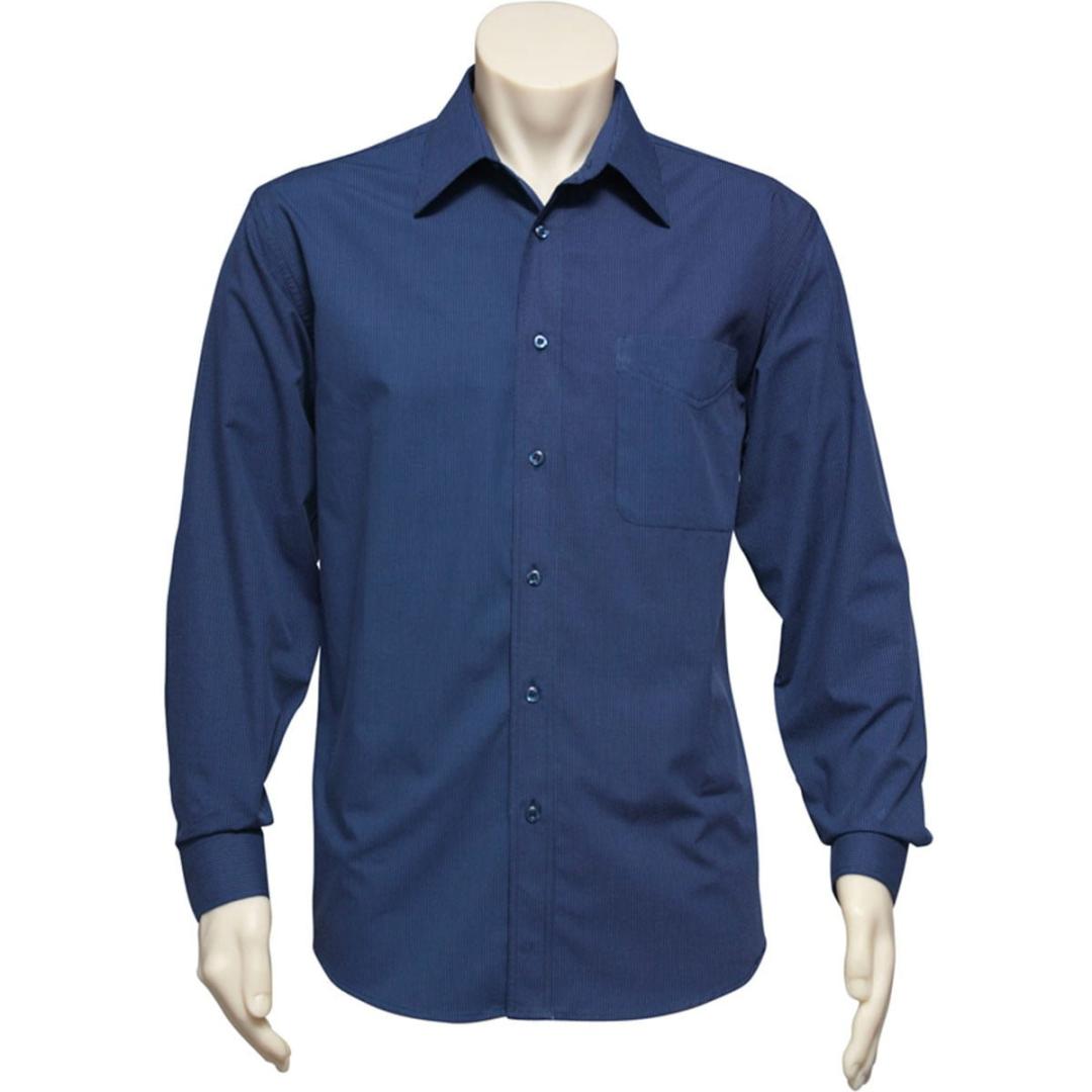Mens Micro Check Long Sleeve Shirt-Navy