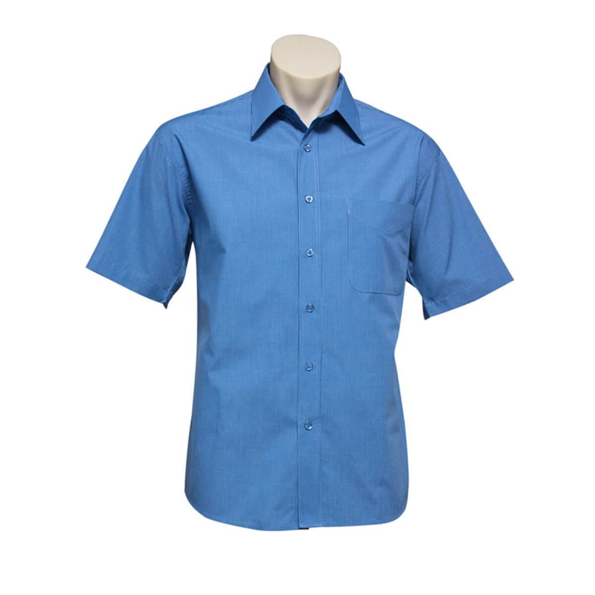 Mens Micro Check Short Sleeve Shirt-Mid Blue