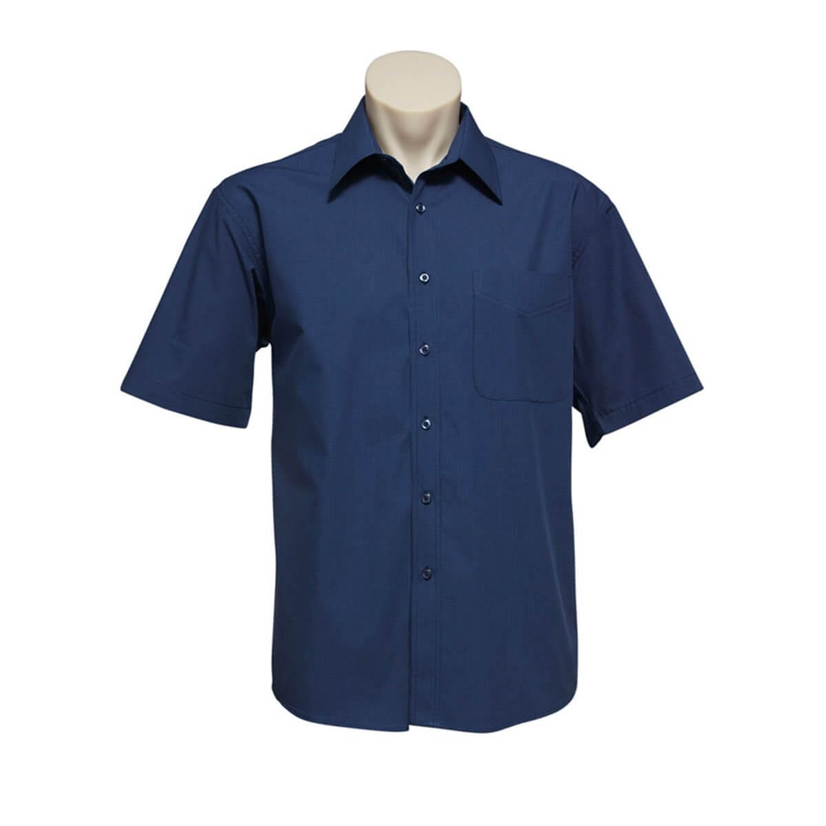 Mens Micro Check Short Sleeve Shirt-Navy