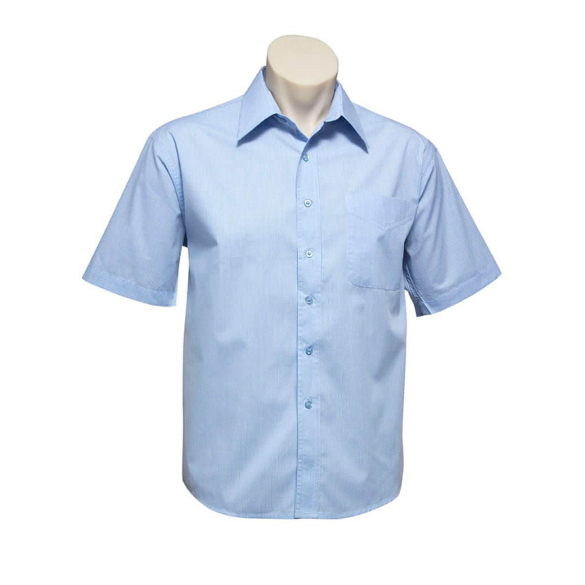 Mens Micro Check Short Sleeve Shirt-Sky