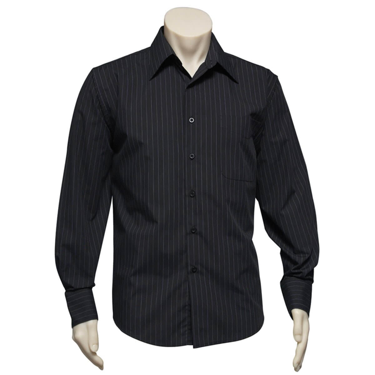 Mens Manhattan Long Sleeve Shirt-Black / White