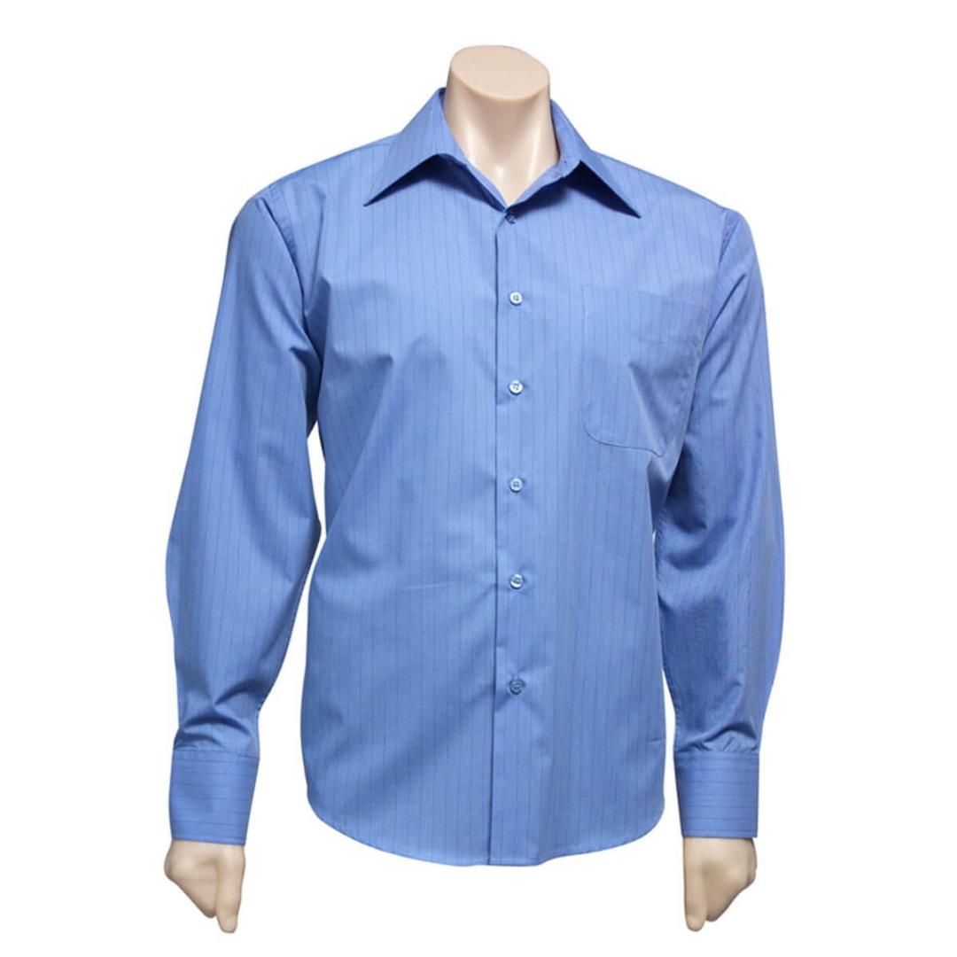 Mens Manhattan Long Sleeve Shirt-Mid Blue / Navy