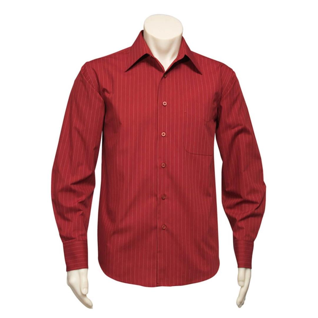 Mens Manhattan Long Sleeve Shirt-Cherry / White