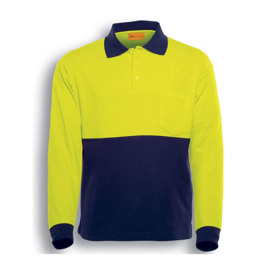 HI-VIS POLY/COTTON POLO -LONG SLEEVE-Lime / Navy