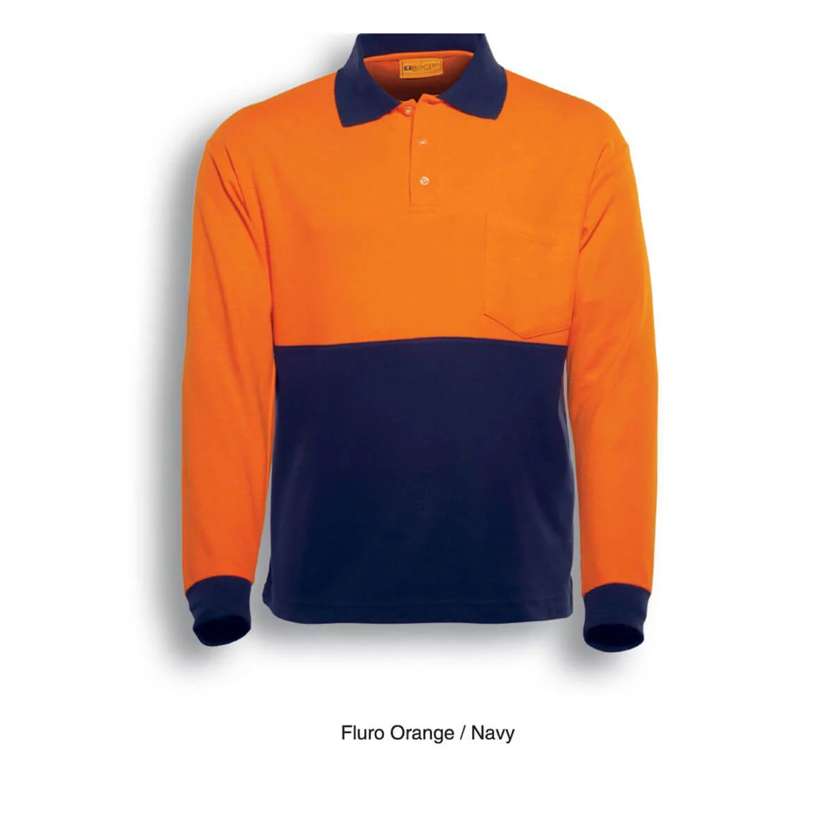 HI-VIS POLY/COTTON POLO -LONG SLEEVE-Orange / Navy