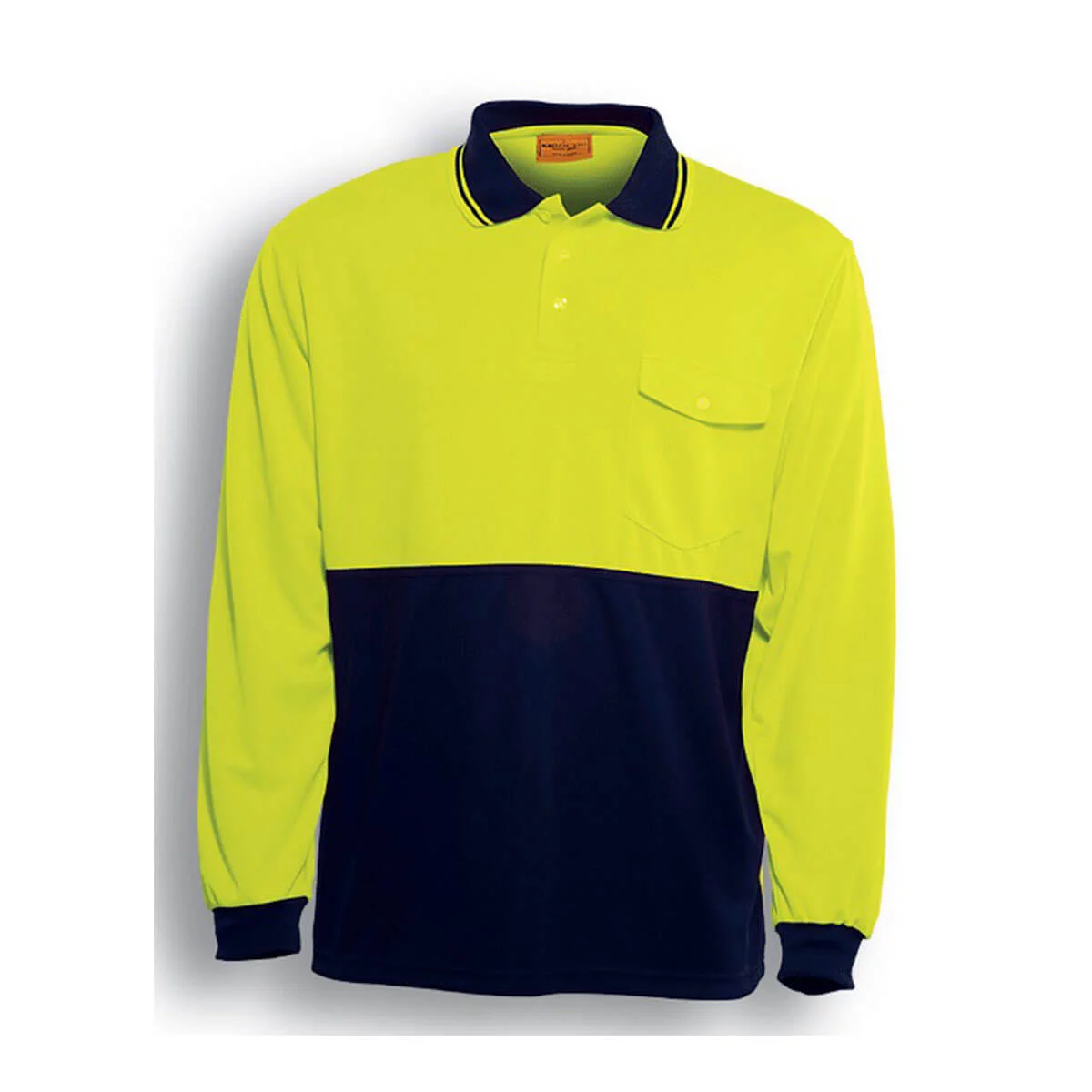 HI-VIS SAFETY POLO – LONG SLEEVE-Lime / Navy