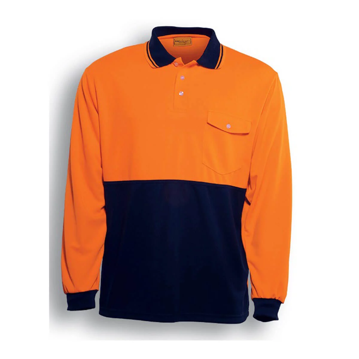 HI-VIS SAFETY POLO – LONG SLEEVE-Orange / Navy