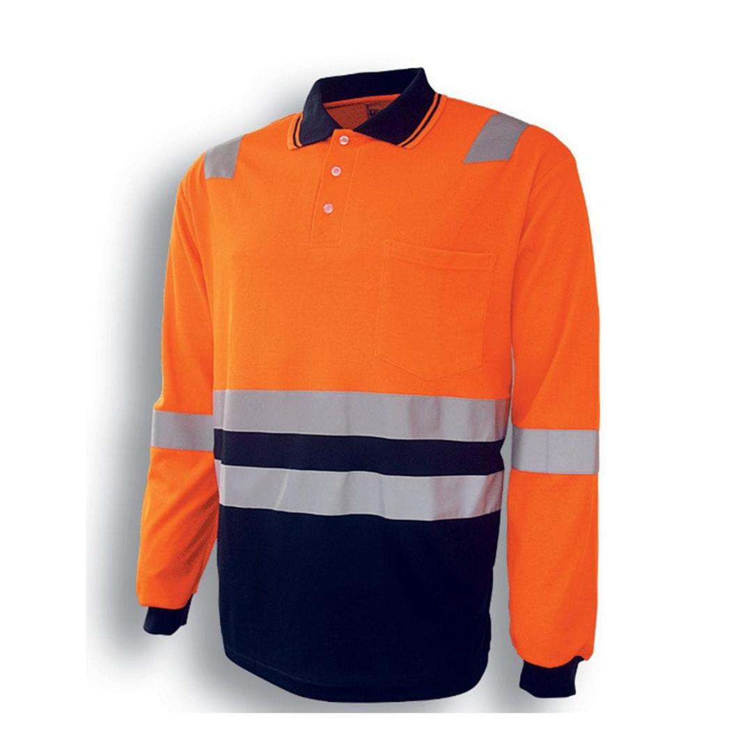 HI-VIS POLYFACE/COTTON BACK POLO WITH TAPE – L/S-Orange / Navy