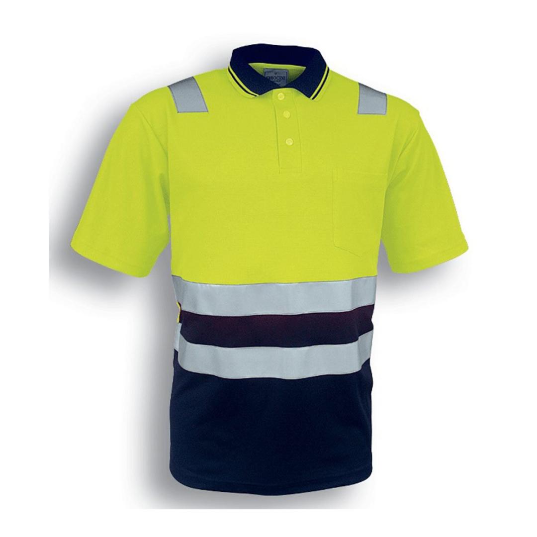 HI-VIS POLYFACE/COTTON BACK POLO WITH TAPE – S/S-Lime / Navy