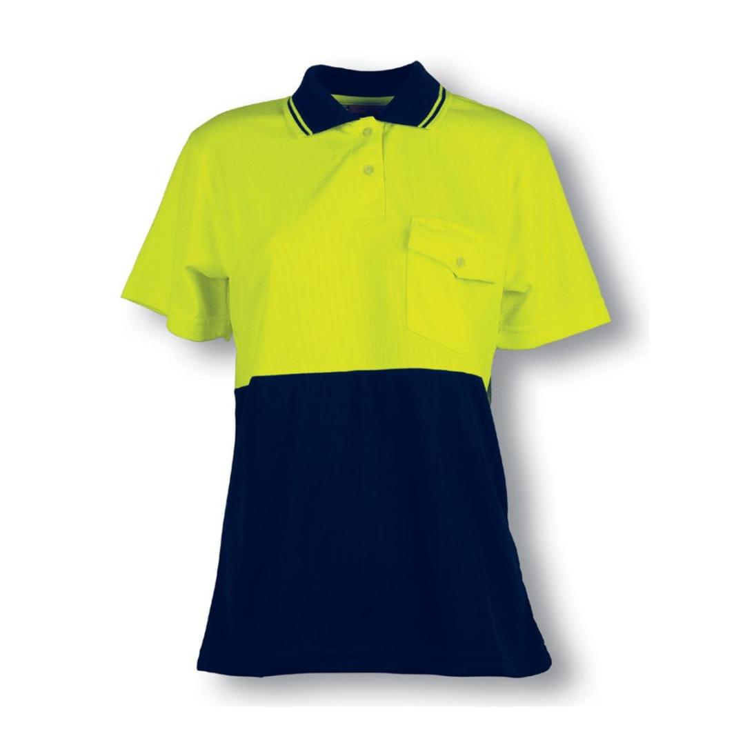 LADIES HI-VIS SAFETY POLO-Lime / Navy