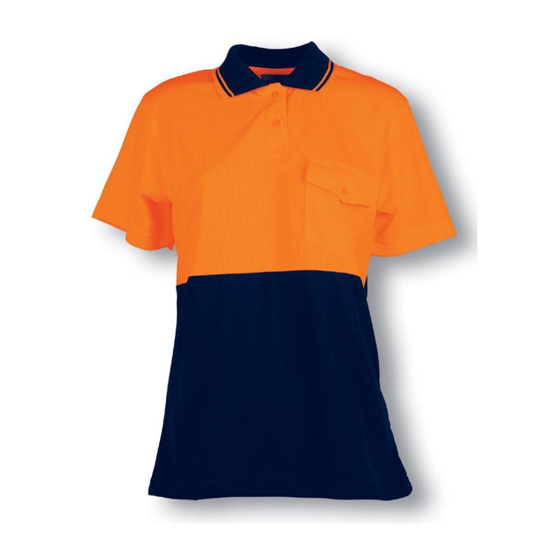 LADIES HI-VIS SAFETY POLO-Orange / Navy