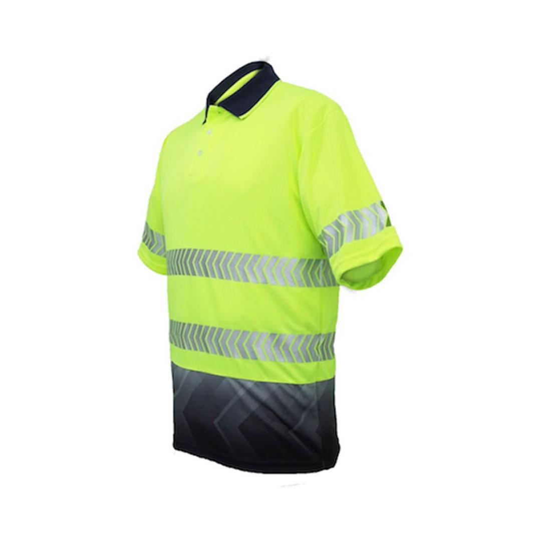 HI-VIS S/S SUBLIMATED REFLECTIVE POLO-Lime / Navy