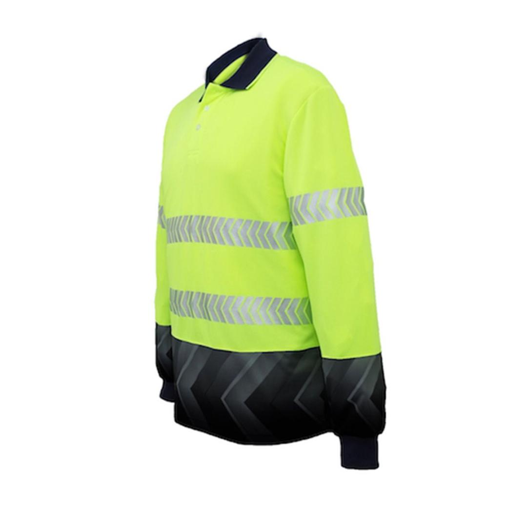HI-VIS L/S SUBLIMATED REFLECTIVE POLO-Lime / Navy