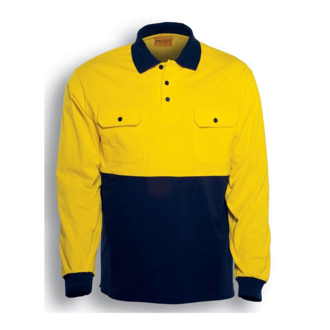HI-VIS COTTON JERSEY POLO L/S-Lime / Navy