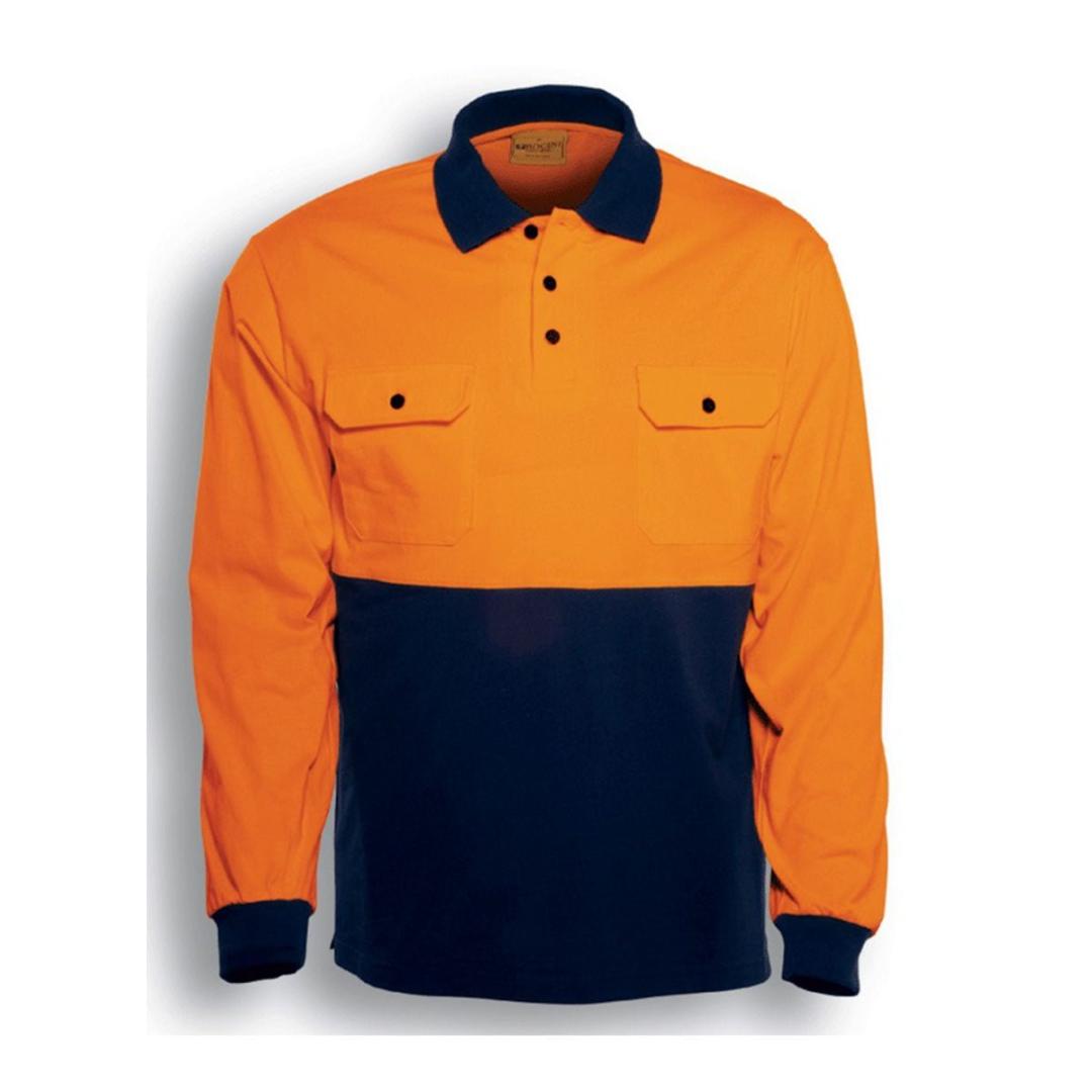 HI-VIS COTTON JERSEY POLO L/S-Orange / Navy