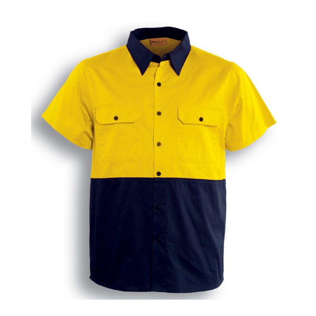 HI-VIS COTTON TWILL SHIRT S/S-Lime / Navy