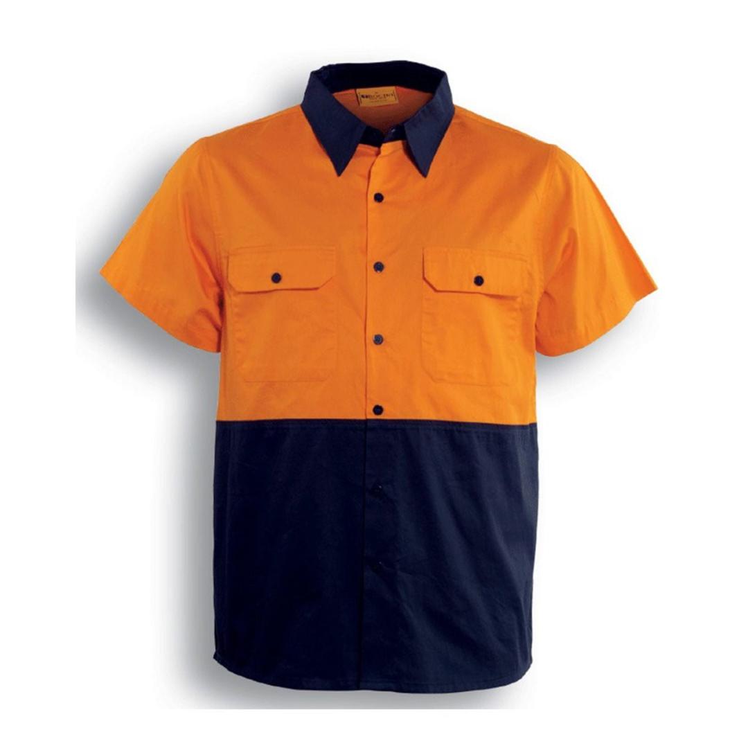 HI-VIS COTTON TWILL SHIRT S/S-Orange / Navy
